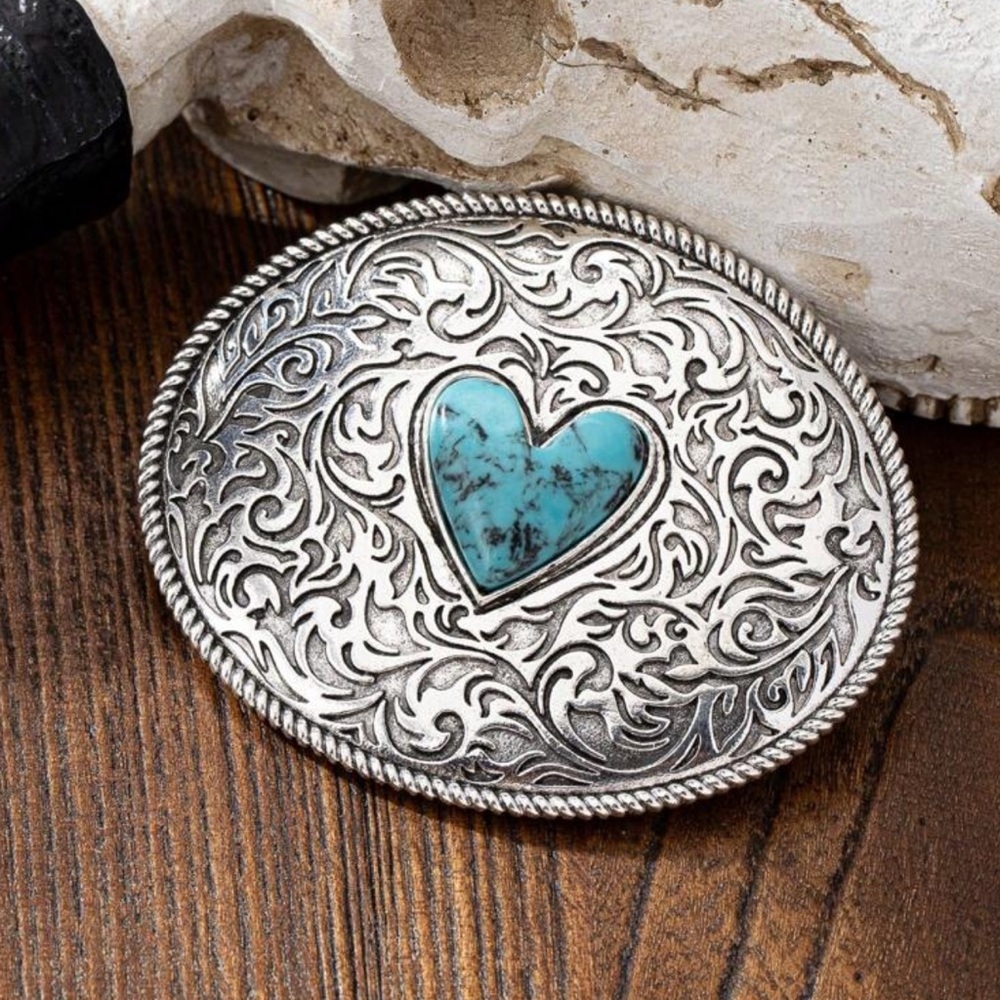 2/$30🌵 Turquoise Stone Heart Oval Metal Barrette Western Rodeo Hair Accessory - Picture 5 of 10